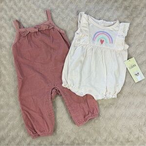 Baby Girl Bundle Laura Ashley Corduroy Overalls Laughing Llama Rainbow Bodysuit